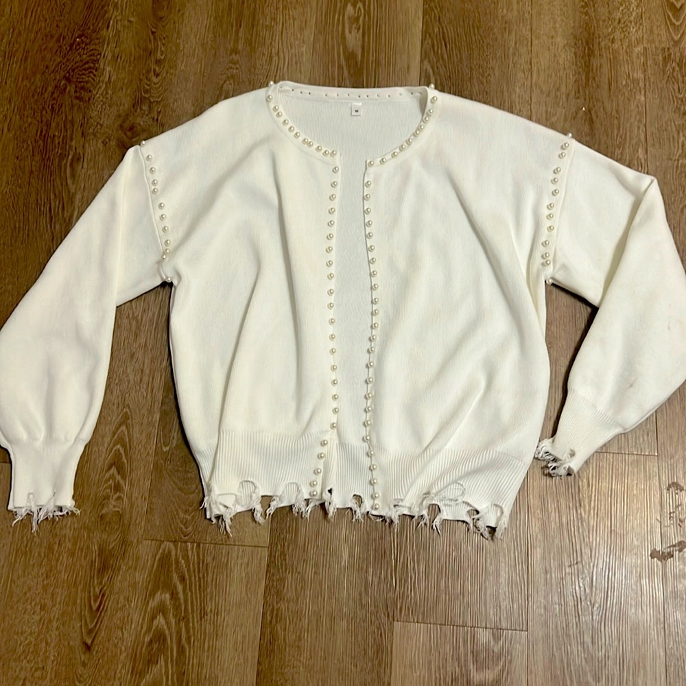 Pearl detail rustic cream sweater size Medium